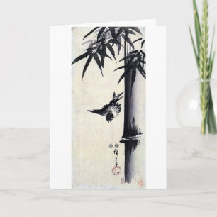 Carte 竹に雀, bambou de 歌川広重 et moineau, Hiroshige, Sumi-e