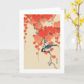Carte 赤い蔦に鳥, oiseau de 古邨 sur le lierre rouge, Koson, (Fleur jaune)