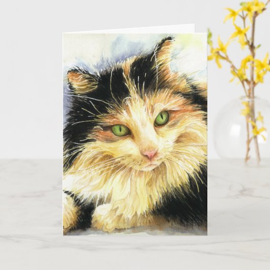Carte 0010 Sympathie du chat Calico (Fleur jaune)