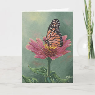 Carte 0465 Monarch Butterfly on Zinnia Birthday Card