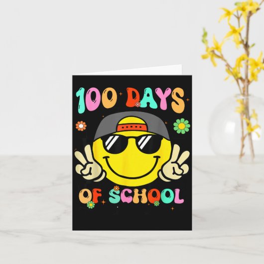 Carte 100 Days Of School 100th Day Smile Groovy Face Tea (Fleur jaune)
