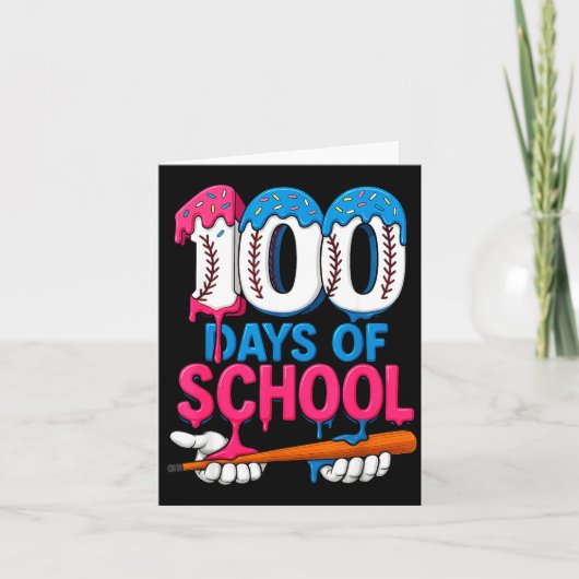 Carte 100 Days Of School Baseball Drip Bat 100th Day Of  (Devant)