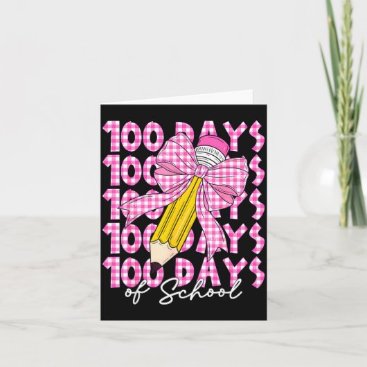 Carte 100 Days Of School Girls Coquette Bow 100th Day Of (Devant)
