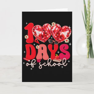Carte 100 Jours d'École Cœur Disco Style Enseignant roug