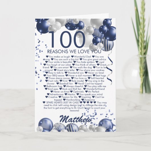 Carte 100e anniversaire 100 raisons Nous vous aimons (Devant)