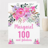 Carte 100e anniversaire aquarelle florale rose (Devant)