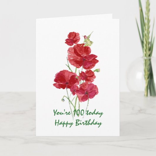 Carte 100e anniversaire Aquarelle rouge coquelicot (Devant)