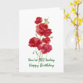 Carte 100e anniversaire Aquarelle rouge coquelicot (Fleur jaune)