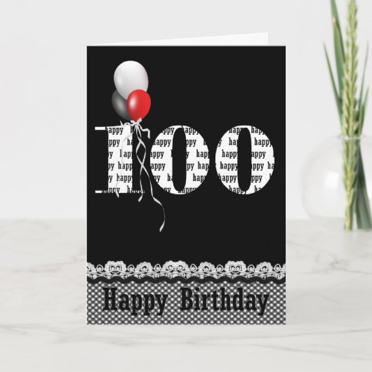 Carte 100e anniversaire avec bouquet de ballon sur noir (Devant)