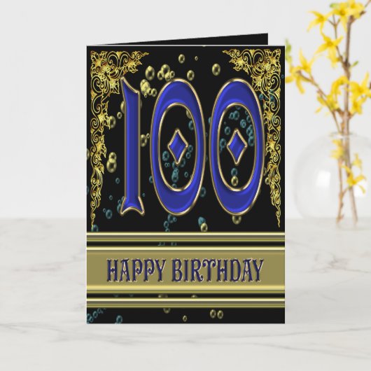 Carte 100e anniversaire avec or et bulles (Fleur jaune)