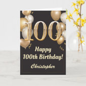 Carte 100e anniversaire Ballons Noir et Or Confetti (Fleur jaune)