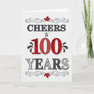Carte 100e anniversaire Cheers en Motif noir blanc rouge