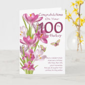 Carte 100e anniversaire Crocus rose et papillon (Fleur jaune)