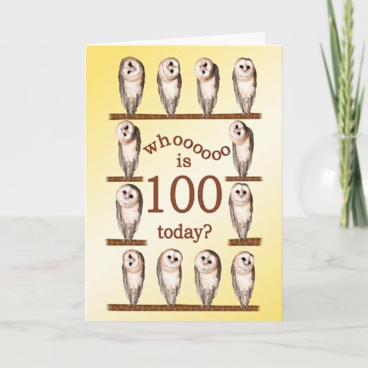 Carte 100e anniversaire, Curious owls card. (Devant)