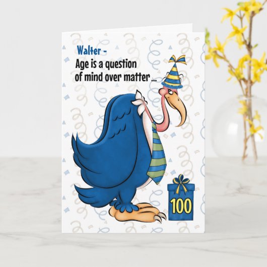 Carte 100e Anniversaire drôle Bleu Buzzard dans une Crav (Fleur jaune)