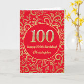 Carte 100e anniversaire Motif Floral rouge et or (Fleur jaune)