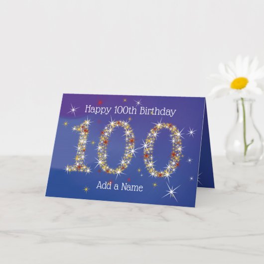 Carte 100e anniversaire - Nombres d'étoiles - Bleu - 100 (Petite plante)