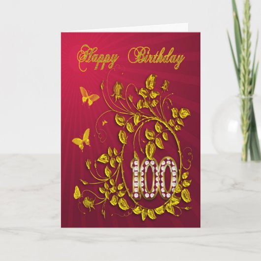 Carte 100e anniversaire papillons dorés (Devant)