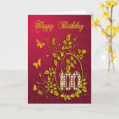 Carte 100e anniversaire papillons dorés (Fleur jaune)
