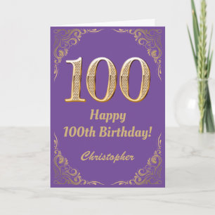 Carte 100e anniversaire Parties scintillant violet et or