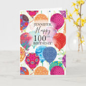 Carte 100e anniversaire Pink Orange Turquoise Ballons (Fleur jaune)