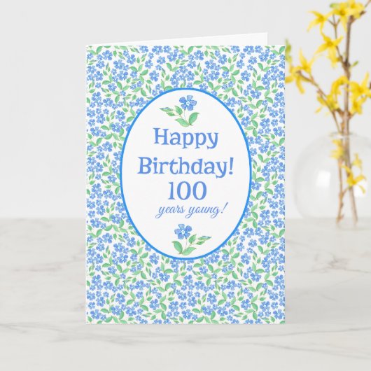 Carte 100e anniversaire Plutôt bleu vert Périwinkle Flor (Fleur jaune)