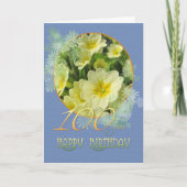 Carte 100e anniversaire Primroses et bleu (Devant)