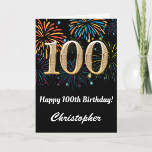 Carte 100e anniversaire Rainbow Fireworks noir et or