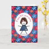 Carte 100e Anniversaire Stick Girl and Daisies On Denim (Fleur jaune)