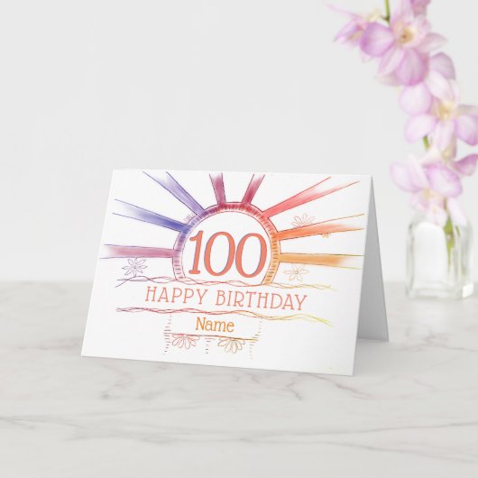 Carte 100e anniversaire tirage à la main de soleil multi (Orchidée)