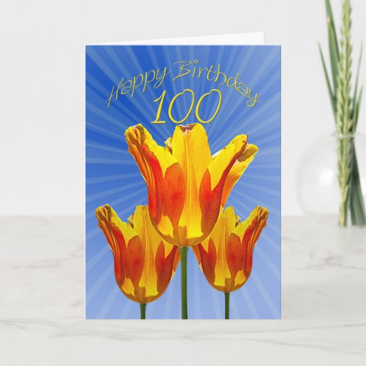 Carte 100e anniversaire, tulipes pleines de soleil (Devant)