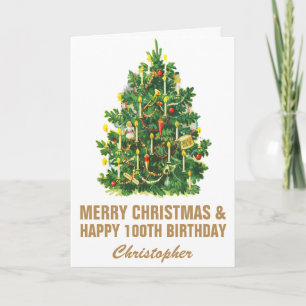 Carte 100e Joyeux anniversaire et Joyeux sapin de Noël