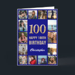 Carte 100e Joyeux Anniversaire Marine Blue Gold Photo Co<br><div class="desc">100e Joyeux Anniversaire Marine Blue and Gold Photo Collage Carte Anniversaire. Pour plus de personnalisation,  cliquez sur le bouton "Customiser" et utilisez notre outil de conception pour modifier ce modèle.</div>