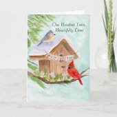 Carte 100e Joyeux Anniversaire Oiseaux à la Maison (Devant)