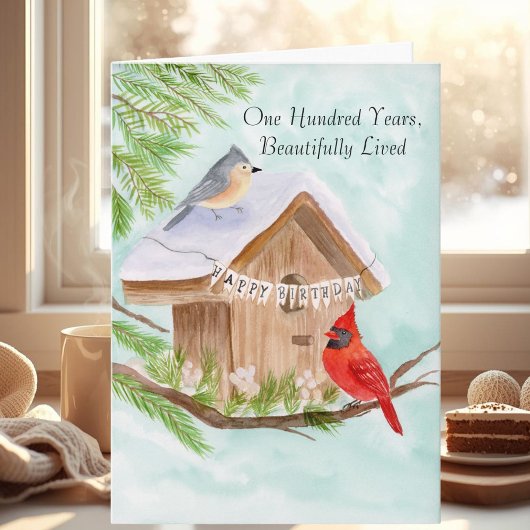 Carte 100e Joyeux Anniversaire Oiseaux à la Maison