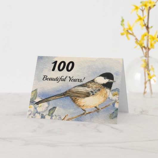 Carte 100ème Belle Année Charming Chickadee (Fleur jaune)