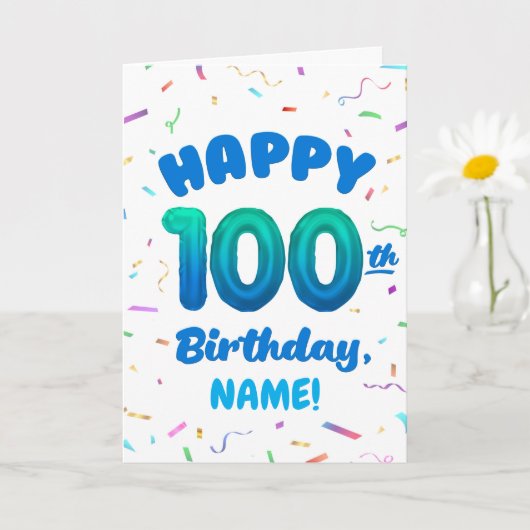 Carte 100th Balloon Number Custom Name Birthday Card (Petite plante)