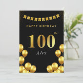 Carte 100th Birthday Card Black and Gold Balloons (Debout devant)