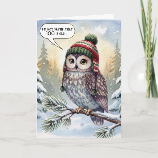 Carte 100th Birthday Watercolor Owl In Winter Hat (Devant)