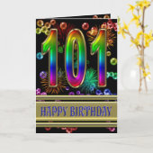 Carte 101e anniversaire avec bulles arc-en-ciel et feux  (Fleur jaune)