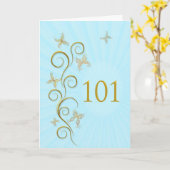Carte 101e anniversaire avec des papillons dorés (Fleur jaune)