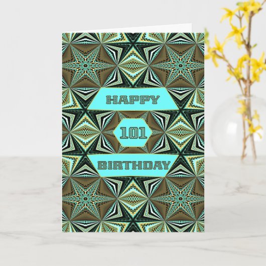 Carte 101e anniversaire avec Green Abstract Design (Fleur jaune)