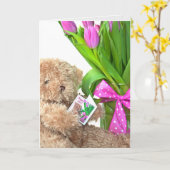 Carte 101e anniversaire ours en peluche avec bouquet de  (Fleur jaune)