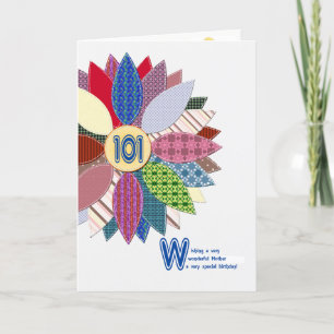 Carte 101e anniversaire pour mère, fleur cousue