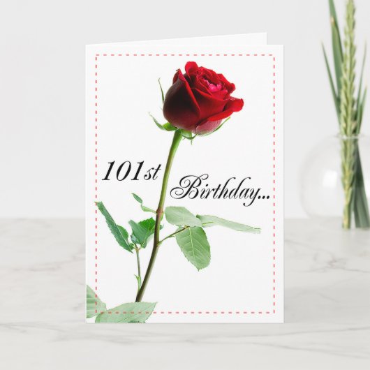 Carte 101e anniversaire Rose rouge (Devant)
