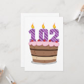 Carte 102 ans sur le gâteau d'anniversaire (Devant/Arrière en situation)