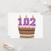 Carte 102 ans sur le gâteau d'anniversaire (Devant/Arrière en situation)