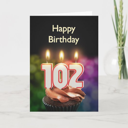Carte 102e anniversaire avec gâteau et bougies (Devant)