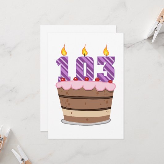 Carte 103 ans sur le gâteau d'anniversaire (Devant/Arrière en situation)
