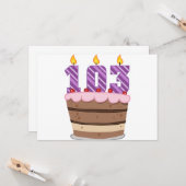 Carte 103 ans sur le gâteau d'anniversaire (Devant/Arrière en situation)